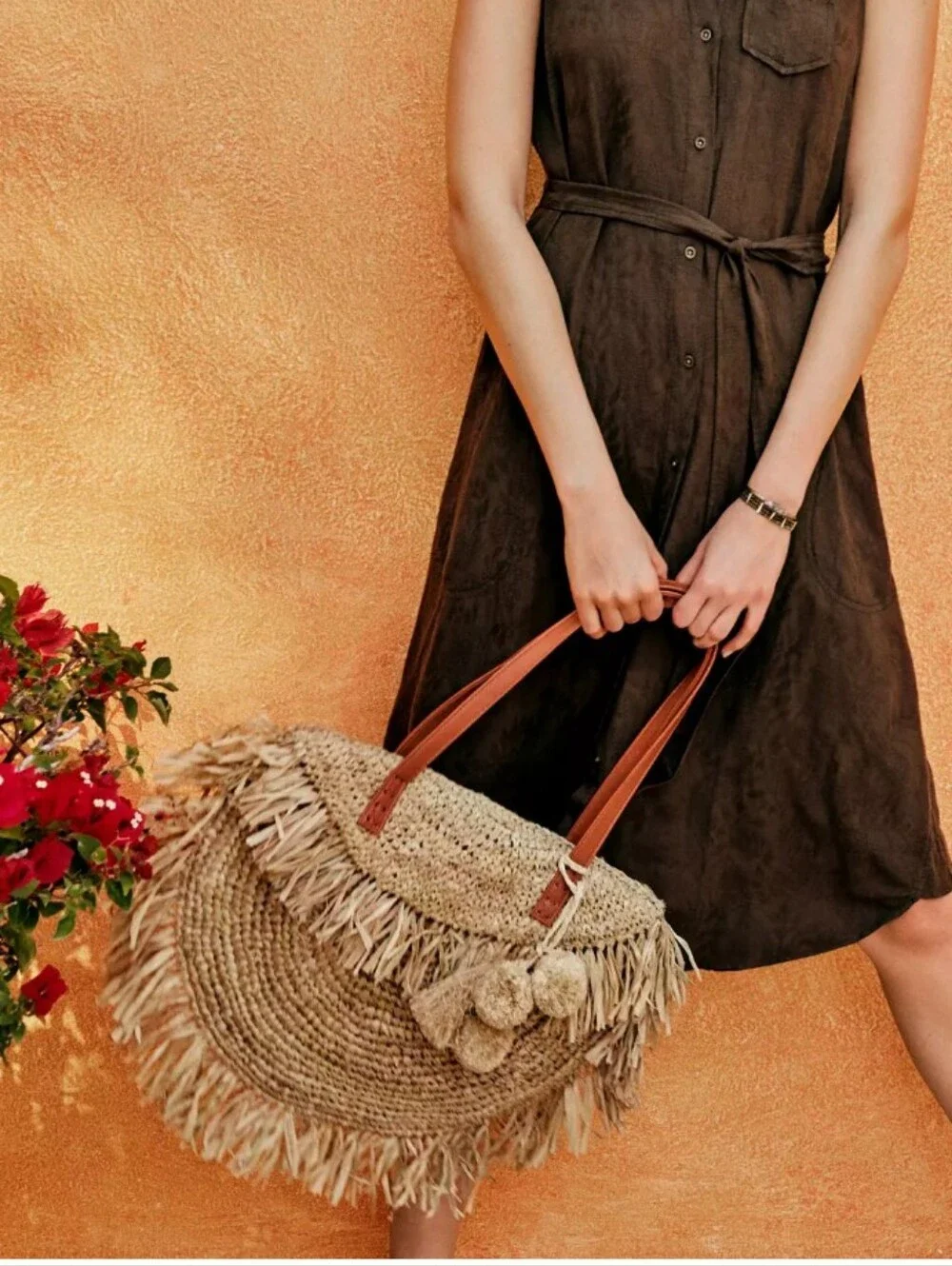 New Anthropologie Palm Springs Foldover Circle Tote Bag